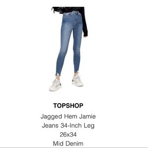Topshop brand new jagged hem Jamie jeans